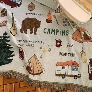 크로퍼스 캠핑일러스트 블랭킷 감성 캠핑 러그 담요 소파 카페트 130x180 (CGR-027)