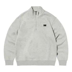 H 로고 하프 집업 소프트 기모 스웨트 셔츠 멜란지 그레이