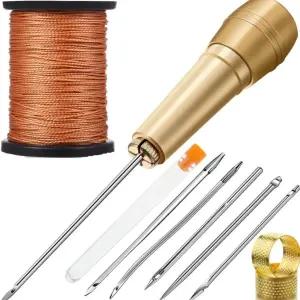 갈색실 세트 가죽 바느질 키트 DIY 바늘 공예 송곳