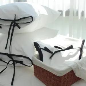 고밀도 60수 순면 사계절 면 화이트 자루형 리본 베개커버 베개피