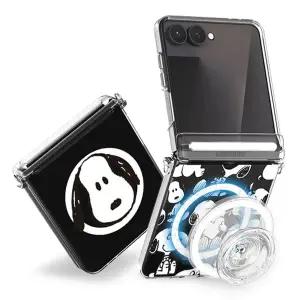 갤럭시 Z플립 5 6 7 스누피 피크닉 오토 마그네틱 힌지보호 투명 하드 맥세이프 케이스 제트플립