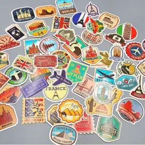 노트북 캐리어 빈티지 씰 스티커(세계 여행 50p) 노트북스티커 캐릭터스티커