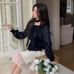 세미캐쥬얼 여성 시스루 레이어드 미디스커트 직딩룩