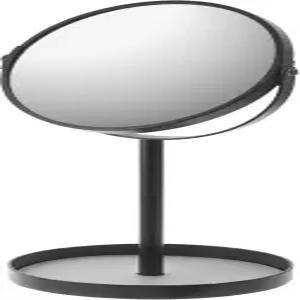 야마자키 홈 타워 원형 스탠딩 미러 - 트레이가 있는 욕실 및 침실 정리함 스틸