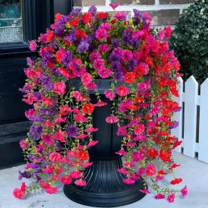 ADXORA 야외용 인조 꽃 유칼립투스 잎이 달린 8개의 PCS 실크 모닝 글로리 웨딩 홈 오피스 정원 장식용