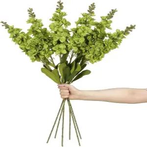 IPOPU 델피니움 인조 꽃 그린 스냅드래곤 6개 PCS 안티리늄 33.5인치 롱 스템 플라워로 키 큰 꽃병 웨딩 홈