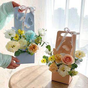 1Pc 장미 꽃 토트 백 휴대용 손 상자 방수 투명 종이 용품 패키지