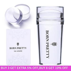 BORN PRETTY 네일 아트 템플릿 클리어 젤리 실리콘 스탬퍼 Enail 스탬핑 플레이트 스크레이퍼 캡 포함 투명