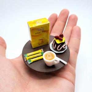 하얀국화 납골당꾸미기 음식 미니어처 맥심커피믹스 + 케이크 원형돔 케이스