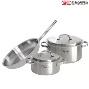 한일STS 스플릿 통5중 스텐레스 IH 인덕션가능 냄비+후라이팬세트 3종C(양18+24+후28)