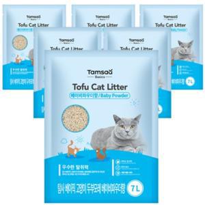 탐사 베이직 프리미엄 고양이 두부모래 베이비파우더향 7L x 6개입