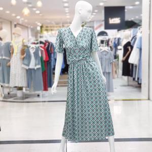 [ab.f.z]브이넥 슬림 패턴 포인트 반팔 원피스 FSPHZ3O36H