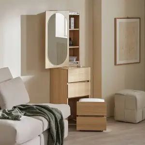 [파로마] 코니2 라운드 거울 틈새수납장 틈새화장대 스툴세트 (착불)