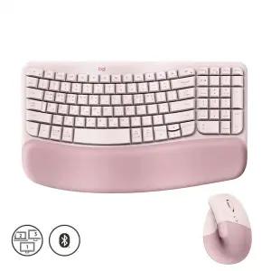 키스킨+장패드+사은품 로지텍 WAVE KEYS + LIFT 리프트 버티컬 마우스 키보드 콤보 로즈핑크