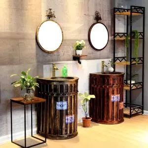 드럼통 세면대 레트로 카페 빈티지 화장실 원형 술집