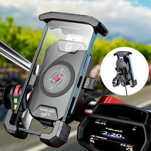 오토바이 폰 마운트 홀더 Qi 15W 무선 충전기 & PD/USB-C 20W 고속 1초 잠금 거치대 알루미늄 핸들바 베이