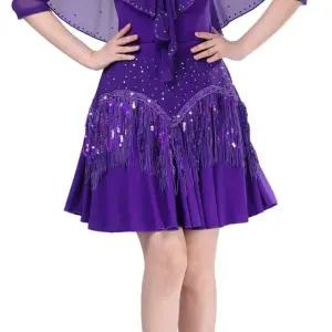 댄스스커트 여성 줌바 사교 라틴 라인댄스 방송 모던 퍼플 태슬 스커트 L