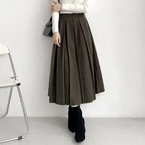여성 뒷밴딩 플리츠 모직 롱 스커트 A라인 치마 -WSK0206- 겨울