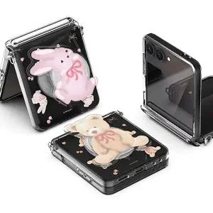 갤럭시 Z플립 5 6 7 러블리 애니멀 베어 캣 래빗 폭스 그립 톡홀더 힌지보호 투명 하드 케이스