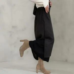 [옷자락]여성 셔링 디테일 레이어드 미디 스판 롱스커트