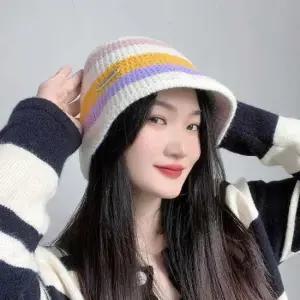 레인보우 버킷햇 화이트 니트 모자 버킷햇