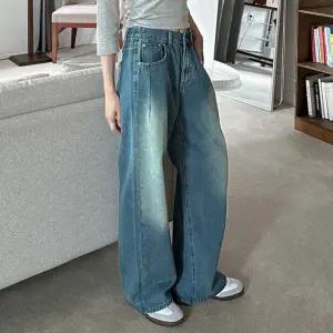 여자 가을 봄 3컬러 뒷밴딩 워싱 와이드 데님팬츠 청바지진청 보이핏 연청 중청 통청 키작녀 여성블랙진 블