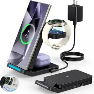 삼성용 접이식 무선 충전기 삼성 갤럭시 S25 울트라 S24/S23/S22/S21/노트/Z 폴드 7 ZFlip 7/6/5 워치