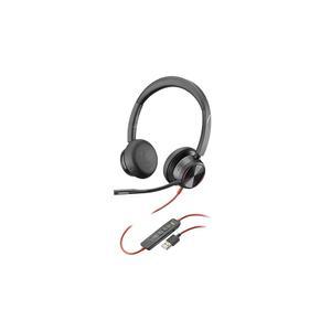 폴리 - 블랙와이어 8225 유선 헤드셋, 붐 마이크(플랜트 ) 듀얼 이어(스테레오) 컴퓨터 헤드셋 PC/Mac에 연결할 수 있는 USB-A 액티브 노이즈 캔슬링 팀, 줌 등과 함께 작동합니다