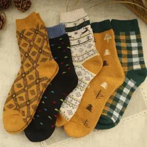 빈티지 캐주얼 패션양말 5켤레세트 장목 남여 학생 울 니트 방한 여성 기모양말