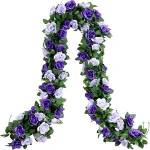 OWPFJG 2팩 16피트 인조 장미 화환 - 결혼식 아치 어버이날 홈 오피스 장식용 듀얼 톤 라이트/다크 퍼플