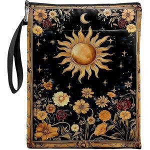 미스틱 선과 달 타로 책 커버, 지퍼가 달린 앞주머니 레트로 플라워 파우치, 크리스마스, 생일, 졸업 선물 (플라워 & 문, 라지)