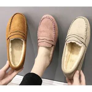 여성 캐주얼 털 로퍼 겨울 발편한 단화 모카신 슈즈 SJX1+9JBg
