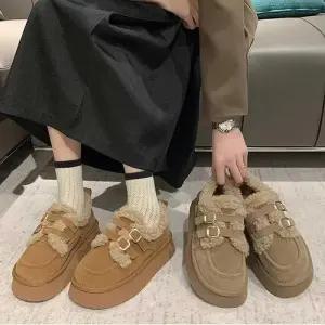 [라일리] Rly 여자 겨울 신발 코디 양 털 안감 버클 로퍼 방