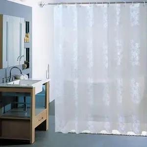 샤워 커튼 욕실 화이트 꽃무늬 180x200cm