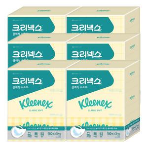 크리넥스 클래식 소프트 미용티슈 180매 3개입 6팩