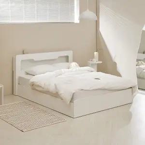 [파로마](착불)아몬드 LED 수납헤드 평상형침대 Q 프레임만