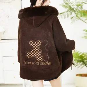 [까르죠아] 곰돌이 인조 밍크퍼 후드자켓 겨울 앙고라 여성코트 엄마옷 40대 여성의류