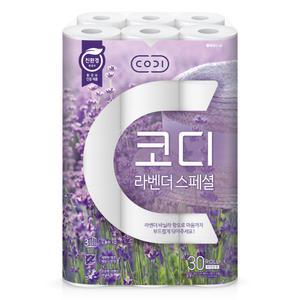 코디 라벤더스페셜 3겹 30m 30롤 1팩 롤휴지 두루마리 쌍용씨앤비