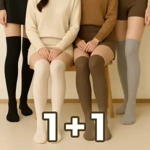 원+원 여성용 겨울 보온 따뜻한 말림없는 무릎 니하이 오버 니삭스 양말