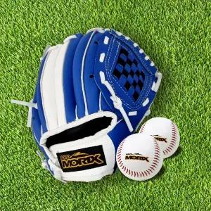 프로모릭스 야구글러브 블루+야구공 2개(우투/좌투) 어린이 초등 성인 연식공