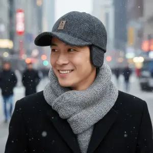 겨울 남자 모자 따뜻한 울 모직 볼캡 귀마개 청년 중년 캐주얼 정장 단정한 방한모