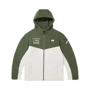 험머 H1 남성 그래픽 로고 보아 플리스 본딩 후드 자켓 카키