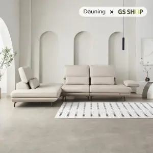 [상품권2만원증정][다우닝] 플라나 4인 오픈코너 리프트업 전체 통가죽 소파+스툴