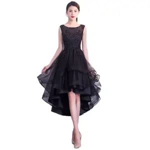 블랙 이브닝 드레스 앞짧고 뒤긴 기장 파티 연회 원피스