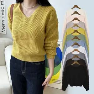 여성 가을 겨울 베이직 브이넥 캐시울 니트 (KYR-WDAEEB6)