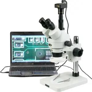 AmScope SM-1TZ-144S-10M 디지털 프로페셔널 트라이노큘러 스테레오 줌 현미경 WH10x 및 WH20x 피스