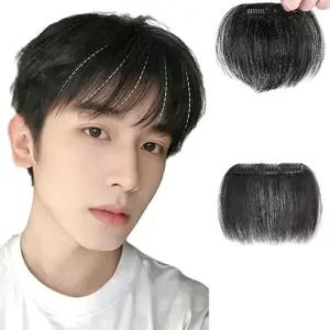 남성 앞머리 부분 가발 단발머리 헤어스타일 피스 붙임 똑딱핀