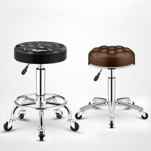 가죽 진료실의자 등받이없는 라운드 작은 1인용 작업 유압식 퀄팅 풋체어 앤틱 3단