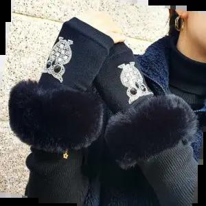 부엉이장갑 부엉이 큐빅 퍼 핸드워머 / 여성용 장갑 방한 겨울