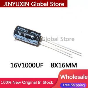 10-50PCS  100%보증 16V1000UF 8x16MM 1000uf 16v 8x16mm 1000μF 직접 삽입 알루미늄 전해 커패시터